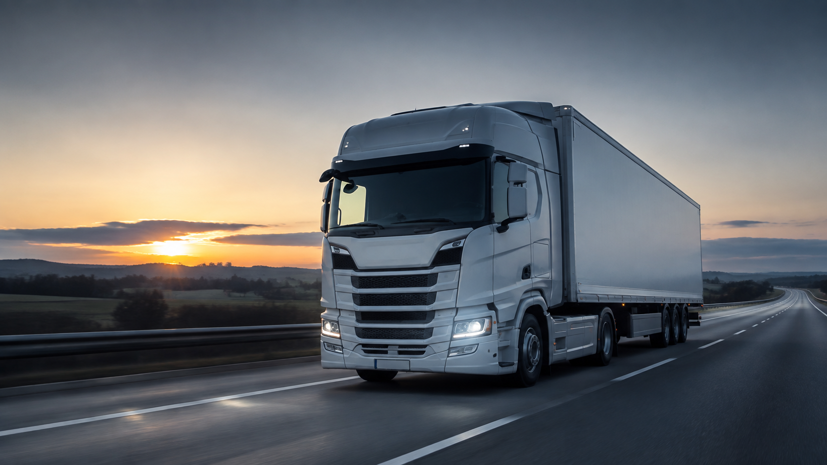 Biały zestaw ciężarowy na europejskiej autostradzie